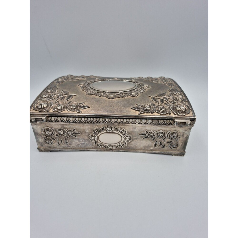 Vintage Godinger Silver Plated Large Jewelry Box Red Velvet Interior 1980s